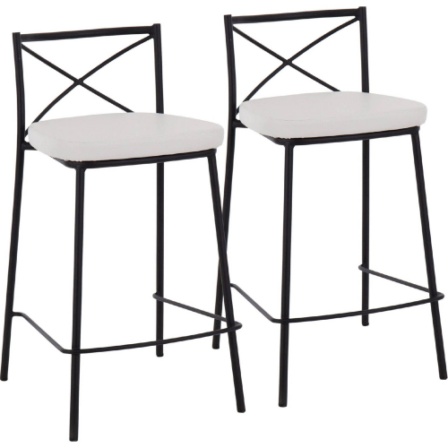 Charlotte 25" Counter Stool in Black Metal & White Leatherette (Set of 2)